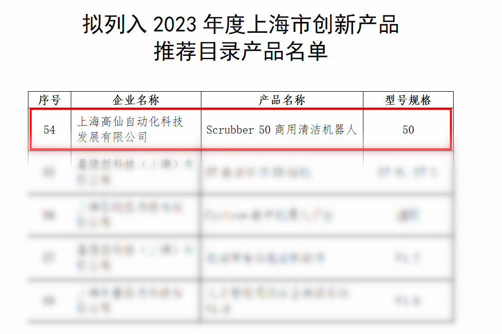 人工智能先导丨高仙50列入2023年度上海市创新产品推荐目录 人工智能先导丨高仙50列入2023年度上海市创新产品推荐目录